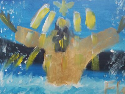 painting blue and yellow jesus baptism