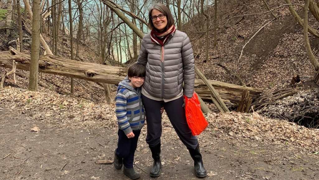 Kate Tremills and son Ben on a nature path