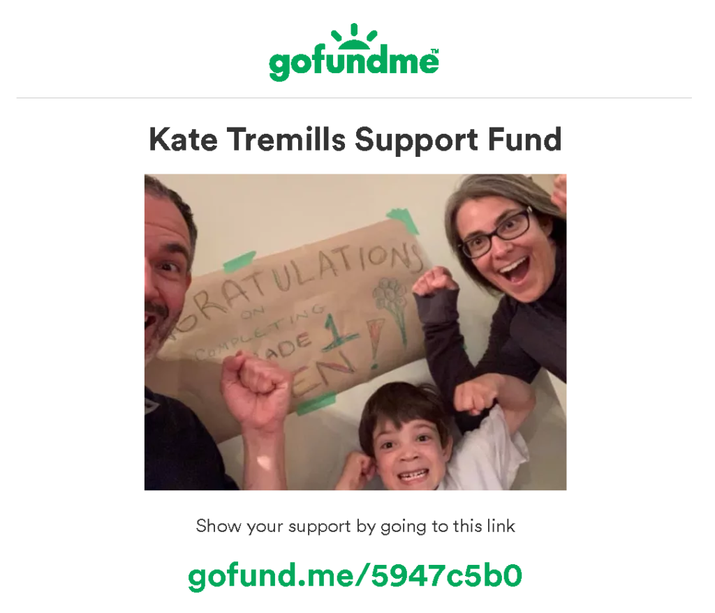 GoFUndMe page Kate Tremills