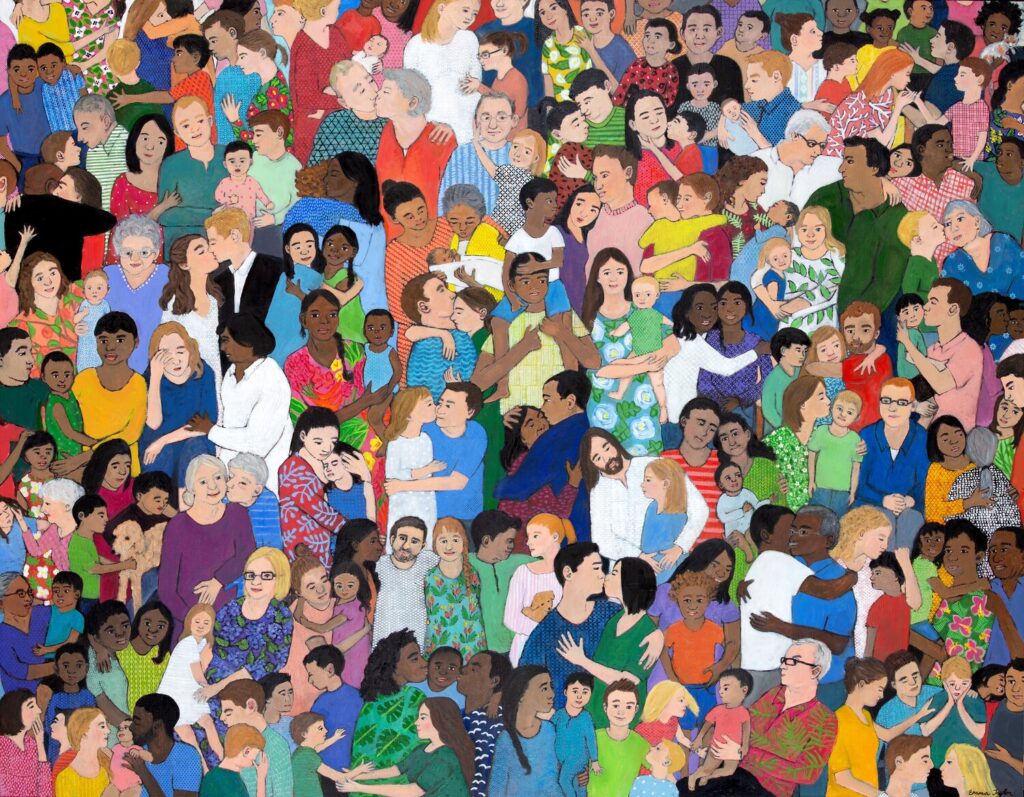 artwork of many people title Love One Another