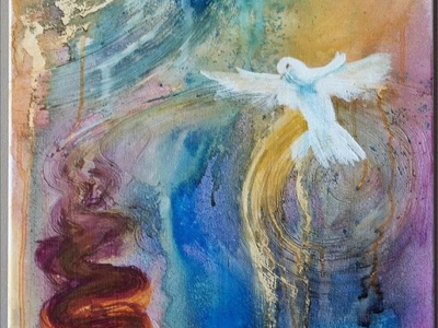 Watercolour dove blue yellow purple