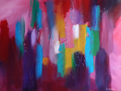 Abstract squegee painting vibrant colours
